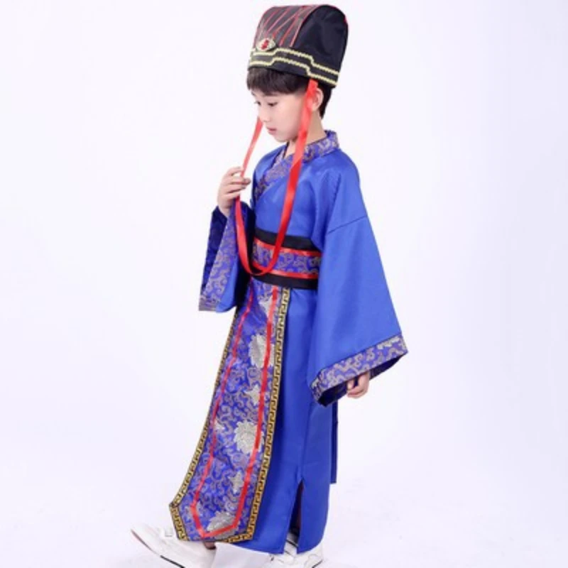 Hanfu Pakaian Pertunjukan Anak Laki-laki Pakaian Kuno Pria Kostum Panggung Anak-anak Gaya Tradisional Tiongkok Cosplay Hitam Merah Putih