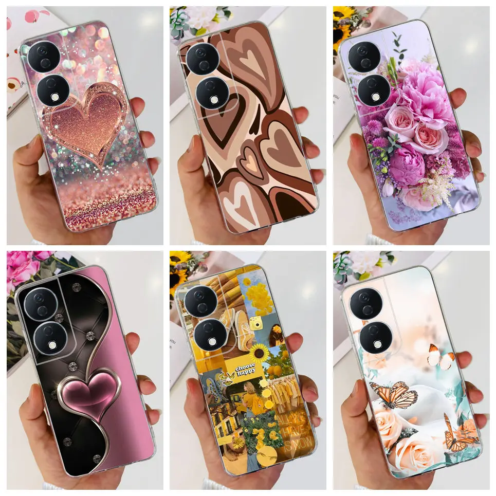 For Cover Honor X7b 5G Case For Honor X8B 4G Love Heart Women Fashion Luxury Pattern Housing Etui Huawei HonorX8b Soft Clear TPU