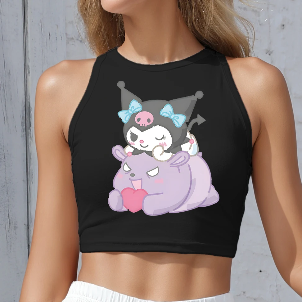 

Y2K TOPS KUROMI Cartoon T-shirts Tops For Women Lady TOPS WOMAN off shoulder crop top summer