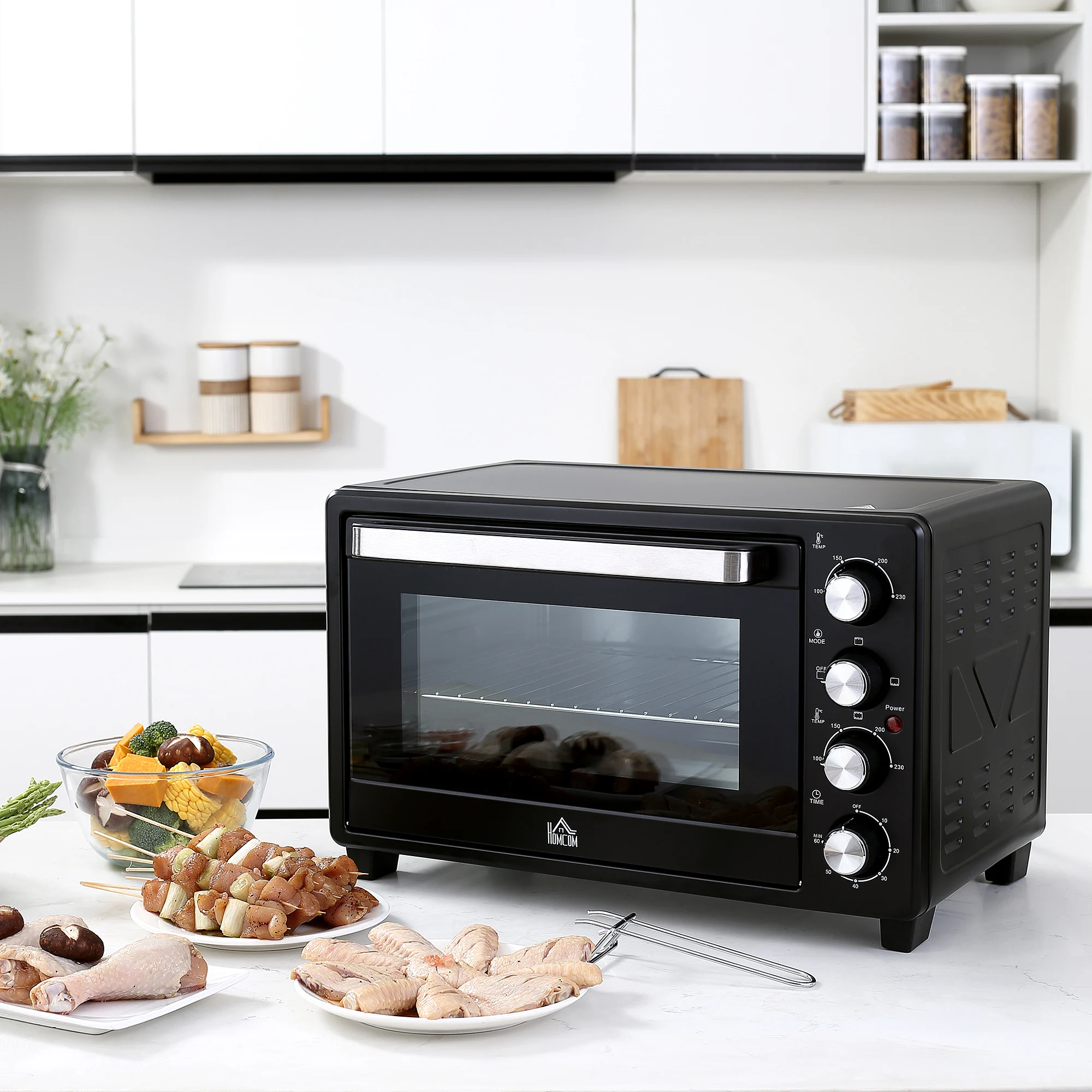 HOMCOM Horno Elendrico de Sobremesa 32L 1600W con 3 Modos de Calor Temporizador y درجة حرارة قابلة للتنظيم 52,2x38,1x33,5 سم Negro