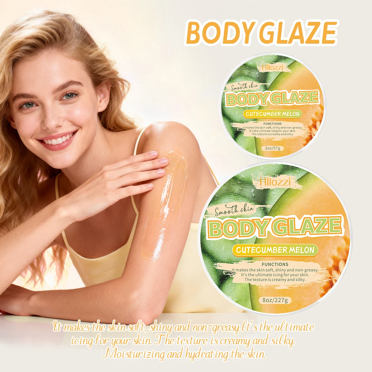 8oz 2oz Body Glaze Melon Hidrata, protege y repara la piel, ilumina y suaviza la apariencia de la tez desigual.