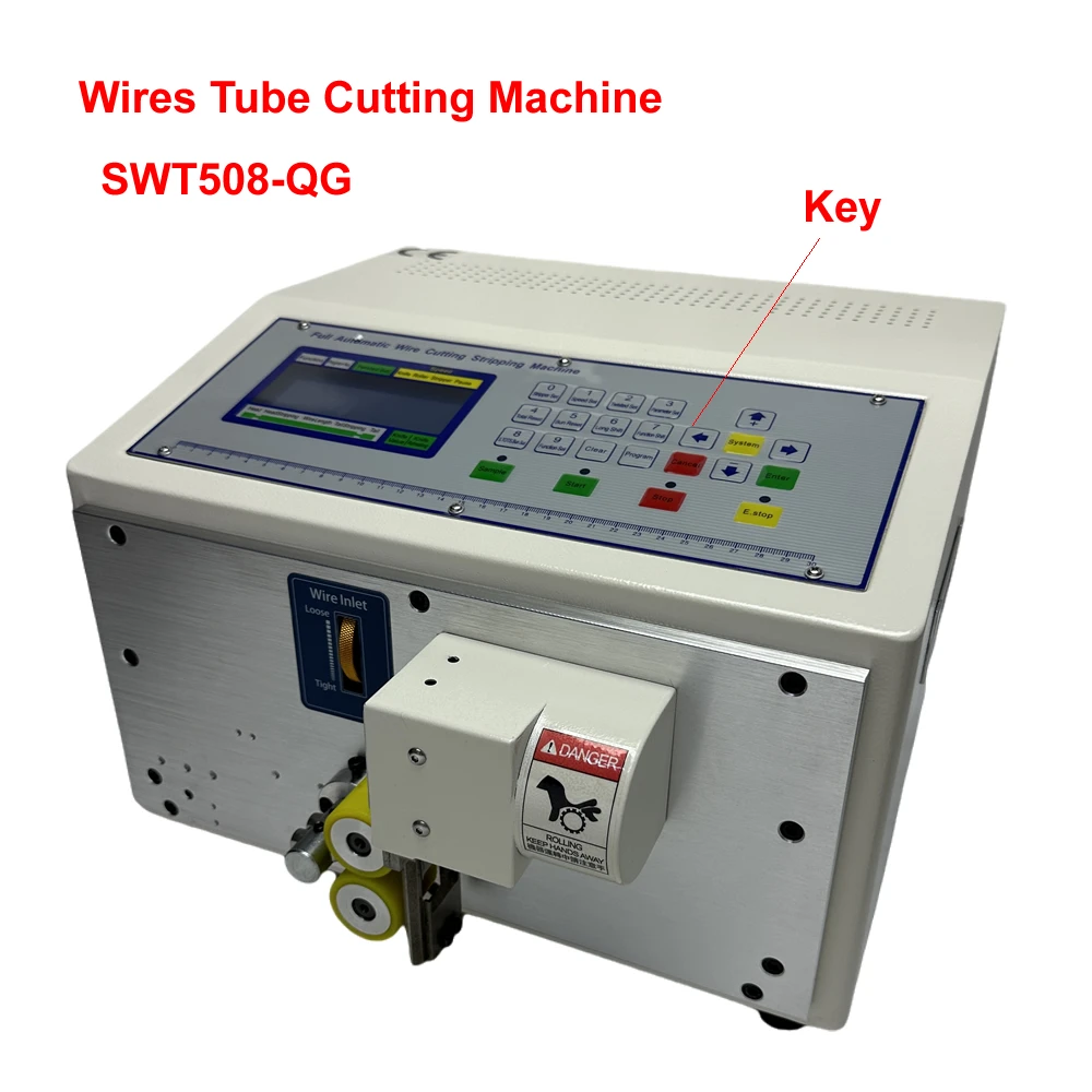 Automatic Wire Tube Sleeving Machine Touch Screen 2 Wheels Cable Cutter Stripper SWT-608-QG-2S
