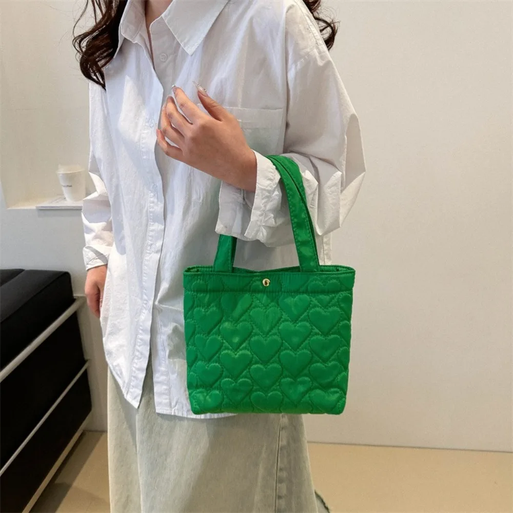 

Fashion Solid Color Padded Tote Bag Heart Shape Down Cotton Cloud Handbag Square Quilted Puffer Underarm Bag Women