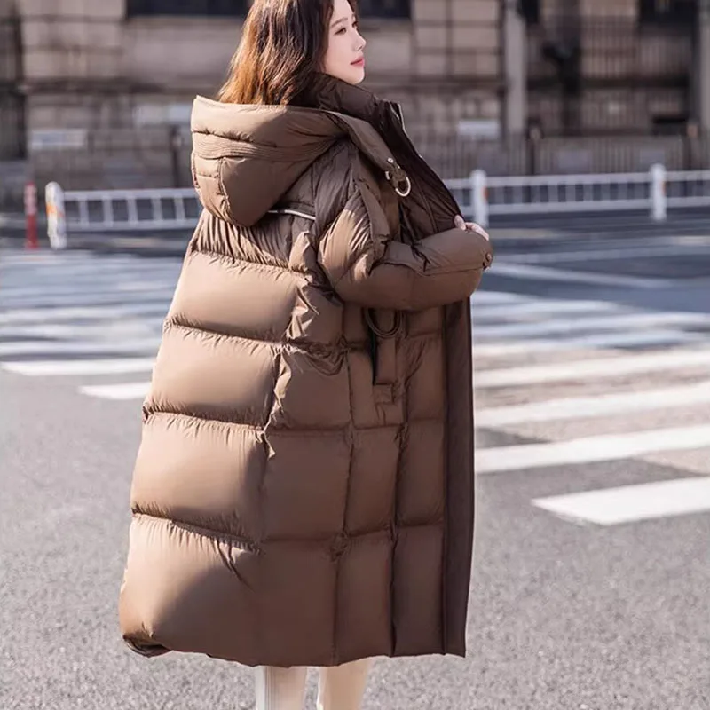 2025년 신상 고품질 두꺼운 화이트 덕다운 여성용 겨울 따뜻한 후드 다운 재킷 H489