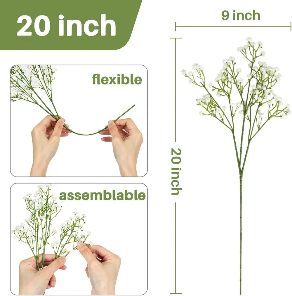 6 Baby Breath Artificial Flowers - Bulk Faux Bouquet White Greenery Real Touch Fake Flowers Wedding Centerpieces Table Decor view 2