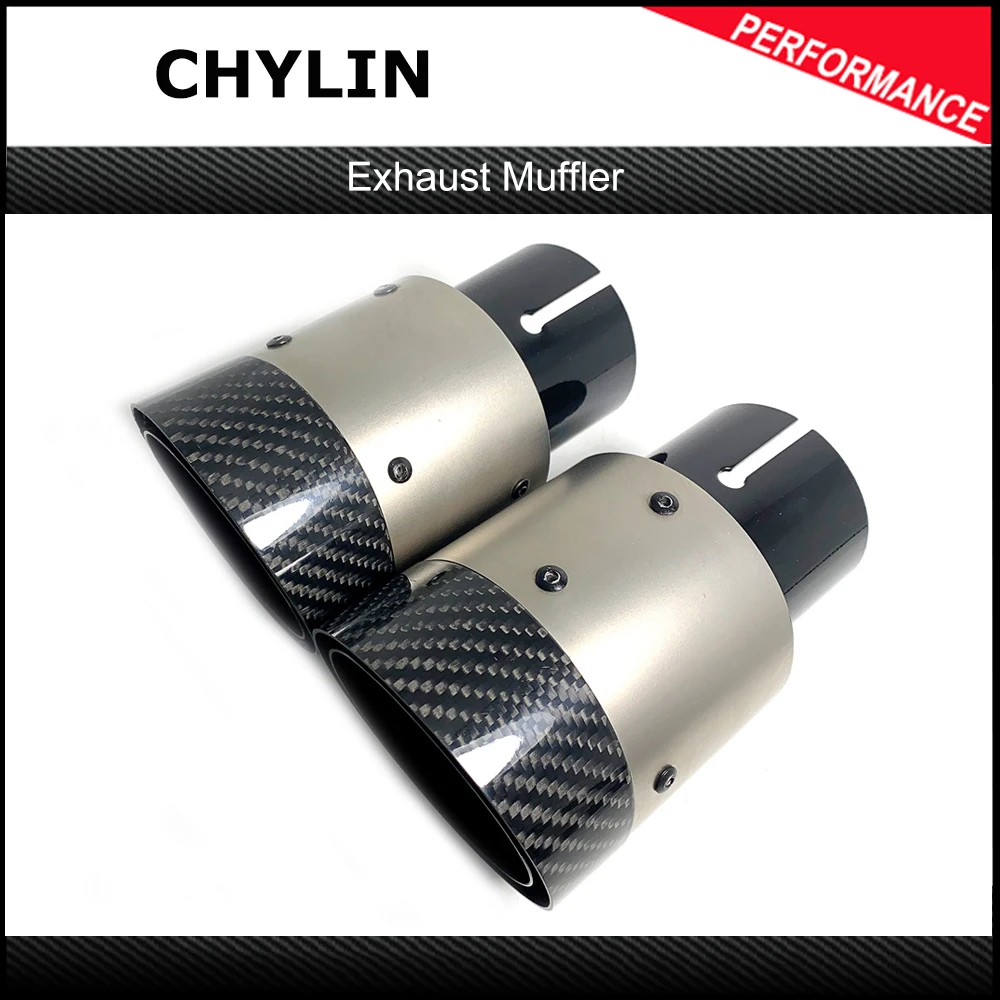 Newest 1Pcs Outlet 89mm 101mm Black Exhaust Pipe Half Silver Aluminum Alloy With Half Glossy Carbon Fiber Muffler Tip For Cars