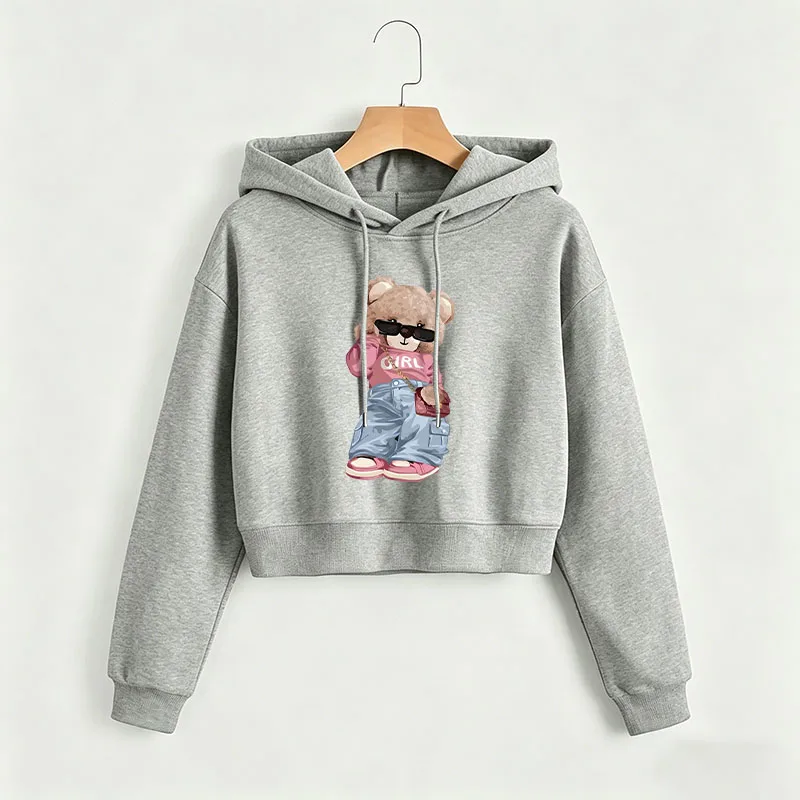 

Hip Hop Cartoon Bear Cute Cropped Sweatshirt Crop Top Hoodie Y2k Sweatshirts Gothic Casual Style Clothes