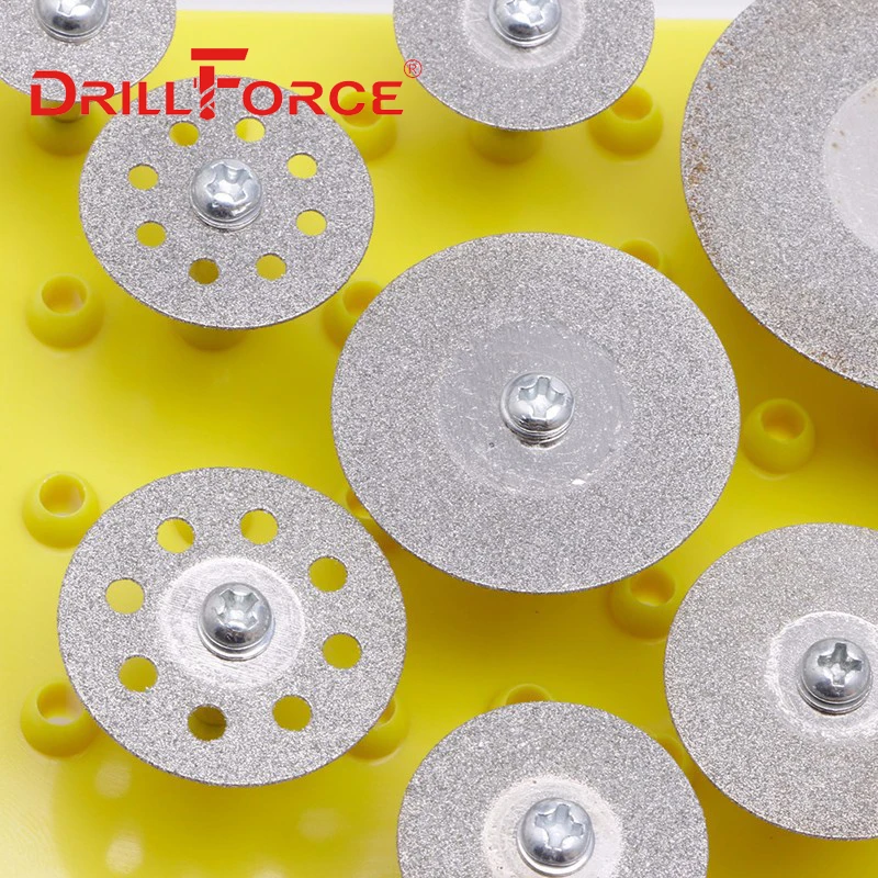 Drillforce 10PCS 16-40mm Mini Diamond Cutting Disc With Mandrel 16/18/20/22/25/30/40mm For Dremel Grinding Abrasive Saw Blades