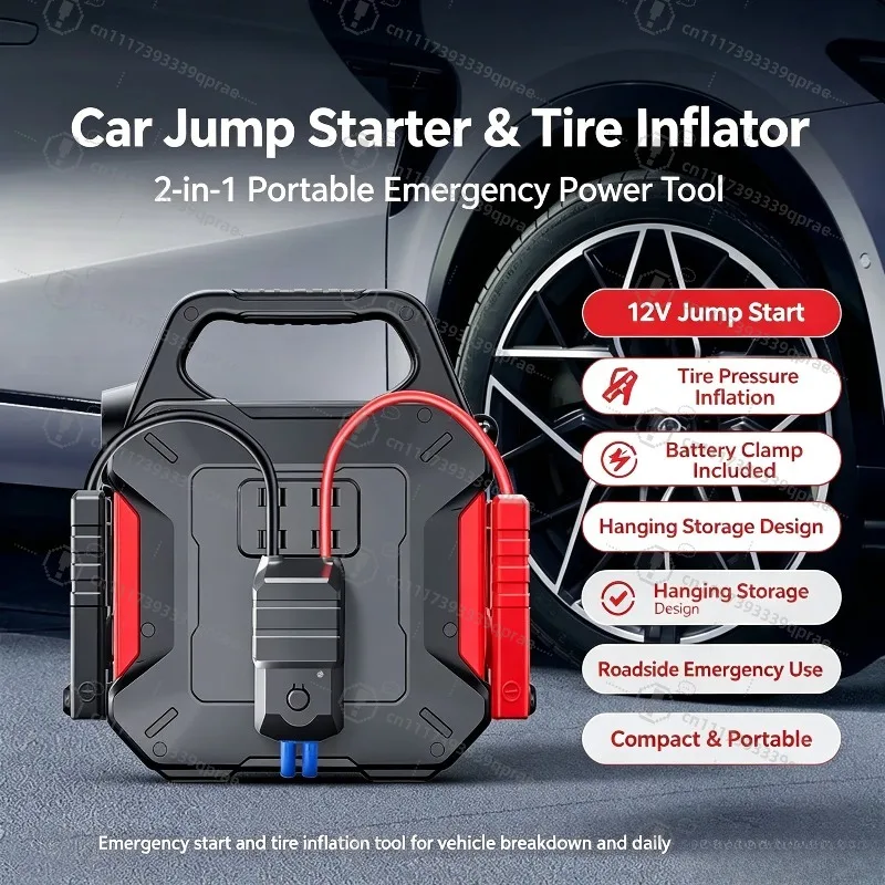 Portable Wireless Tire Inflator Jump Starter 12V Large Capacity For Gas Diesel Car Roadside Rescue