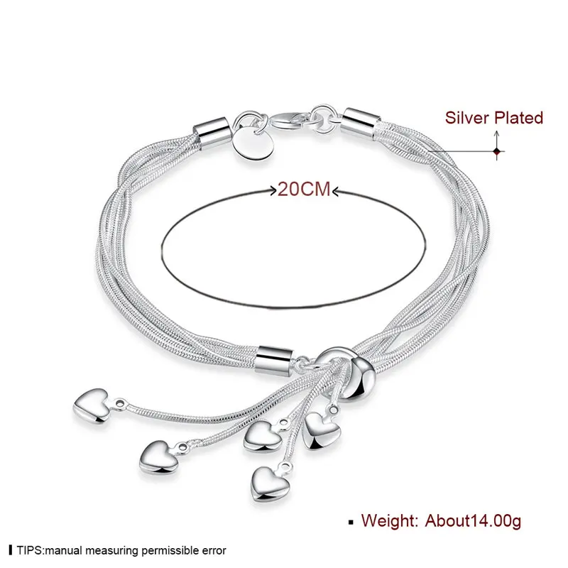 Nieuwe Charme 925 Sterling Zilver 8 Inch Kwast Hart Ketting Armband Voor Vrouwen Mode Sieraden Geschenken Feest Accessoires