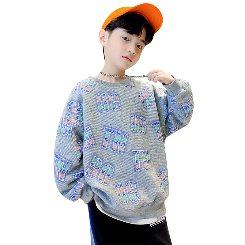 

Boys Spring Autumn Long Sleeve T-shirt New Fashion Children Sweatshirts Teen Boys Letter Print Tops Pullover Clothes Age 4 To 14