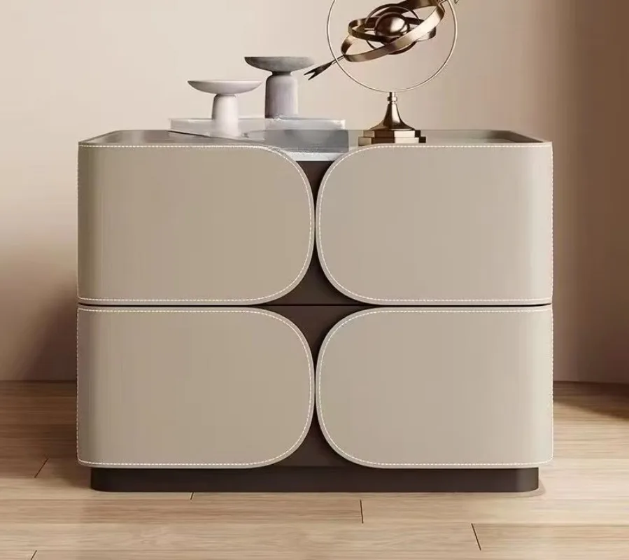 Modern Clover Bedroom Bedside Table Multi-layer Solid Wood Frame Two-layer Drawer Saddle Leather Bottom Buffer Guide