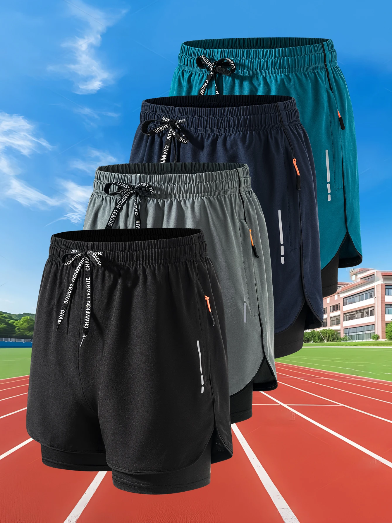 Sommer Herren Laufshorts Fitness Gym Training 2-in-1 Sportshorts Schnelltrocknende Workout-Jogging-Shorts mit Doppelschicht – Detail 1