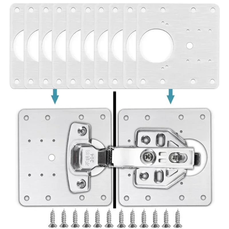 ステンレス鋼ヒンジ修理プレート、キャビネットヒンジ修理、家具ハードウェア、ドア取り付け、ネジ付き固定プレート、1個、2個、4個