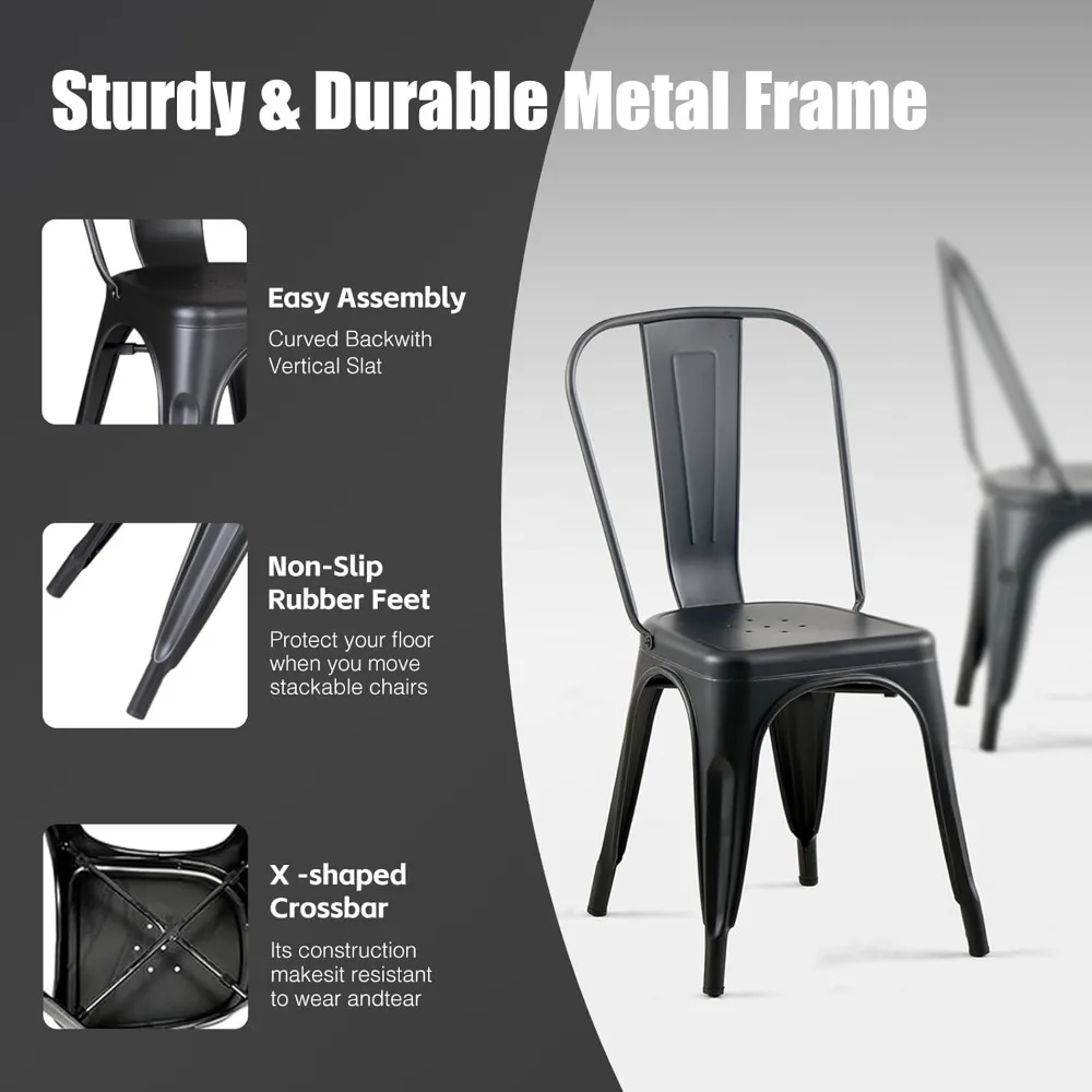 Metal Dining Chair Set of 4 Stackable Indoor Outdoor Industrial Vintage Chairs Bistro Restaurant Kitchen Cafe Side Chairs Matte image 4
