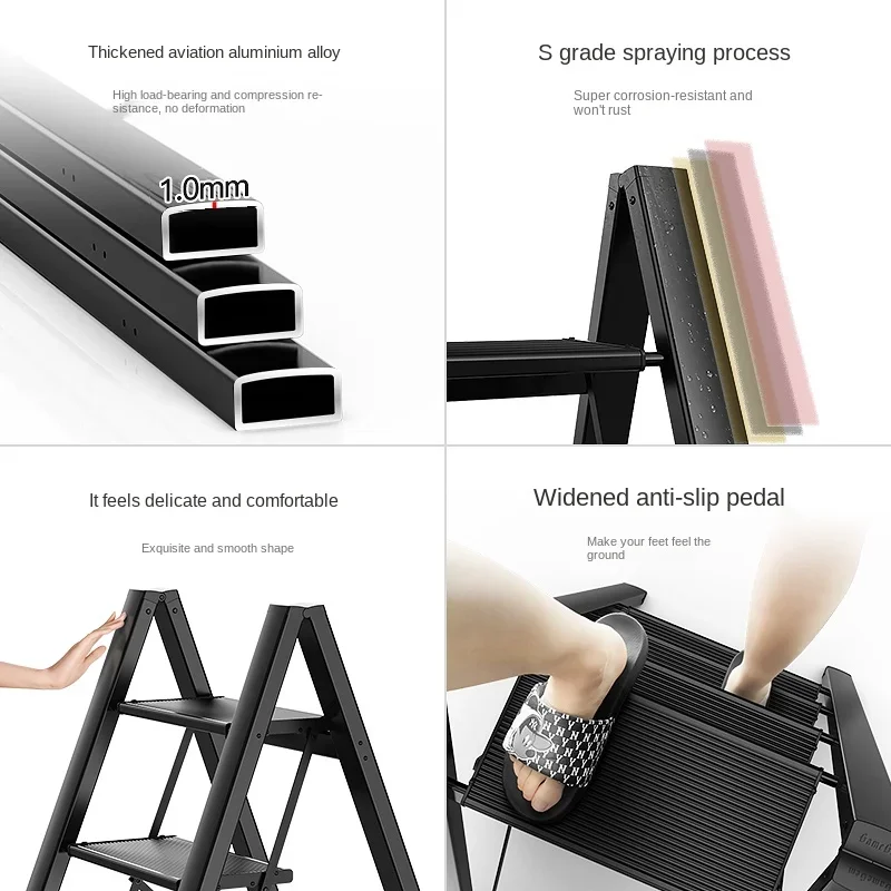 Ultra-Thin Folding Ladder - Multifunctional Household Aluminum Alloy Ladder, Indoor Three Step Storage Rack, Compact Solution