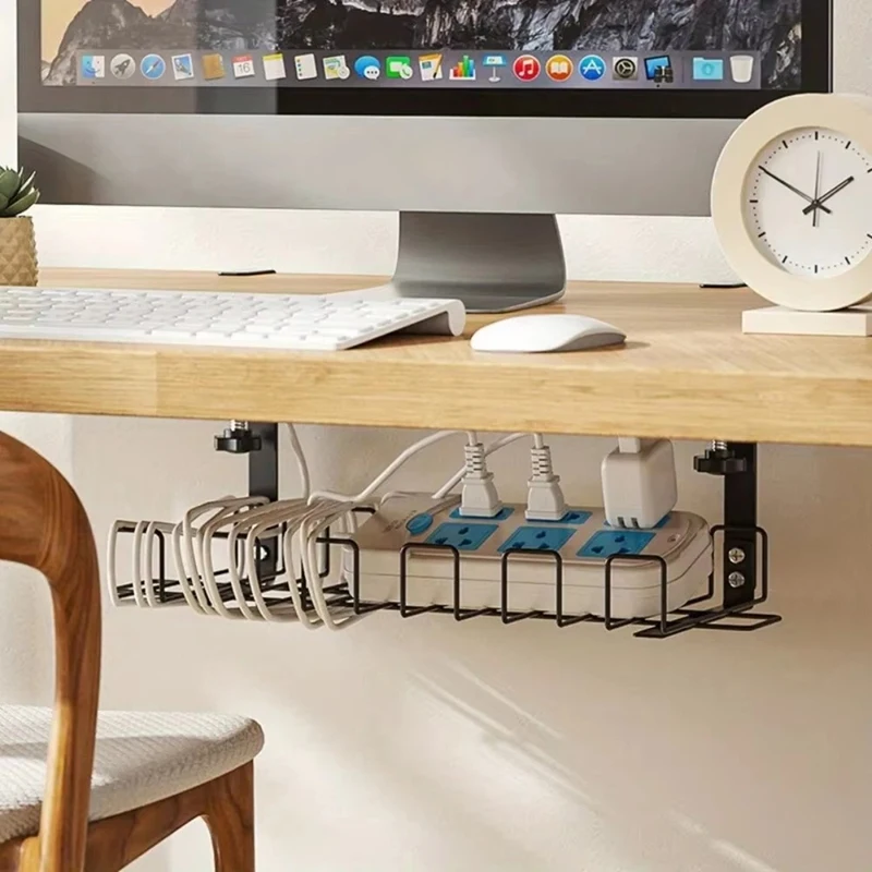 Under Desk Cable Management Tray - Metal Wire Organizer For Home Office, No Punching Required