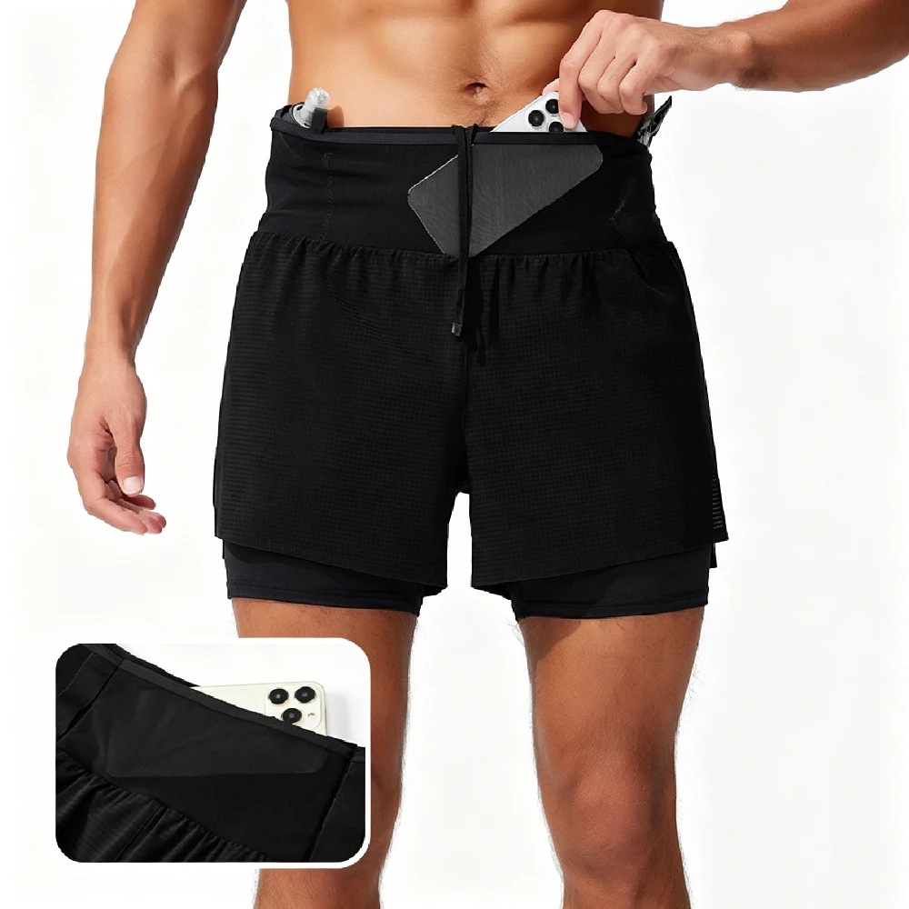 Mens 2 in 1 Running Shorts Quick Dry Athletic Shorts with Compression Liner, Workout Shorts with Inner Pocket,Mesh Pocket Towel