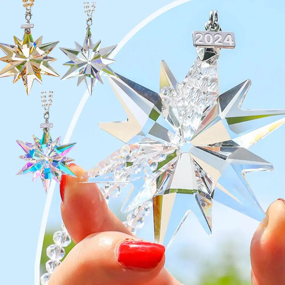 2024 Creative Snowflake Pendant Crystal Reflected Light Gift Pendant Tree Christmas Holiday Home Decoration Pendant R4B1