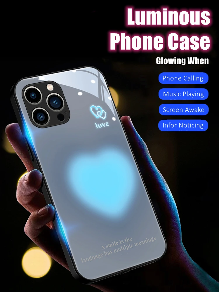 Cool Couples Love LED Light Glow Luminous Phone Case for iPhone 15 12 13 14 X Xs Xr Mini Pro Max Plus Boyfriend Girlfriend Gift