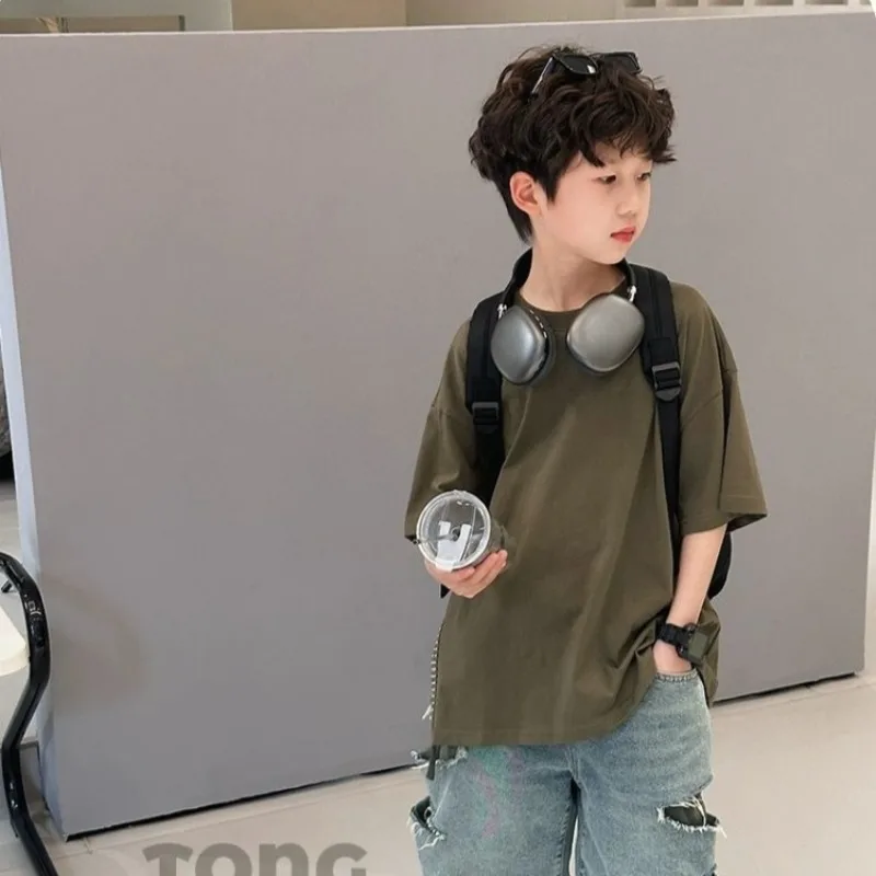Premium Boys Short Sleeve T-Shirt 2026 Summer New Tween Boys Trendy Asymmetric Design Summer Top