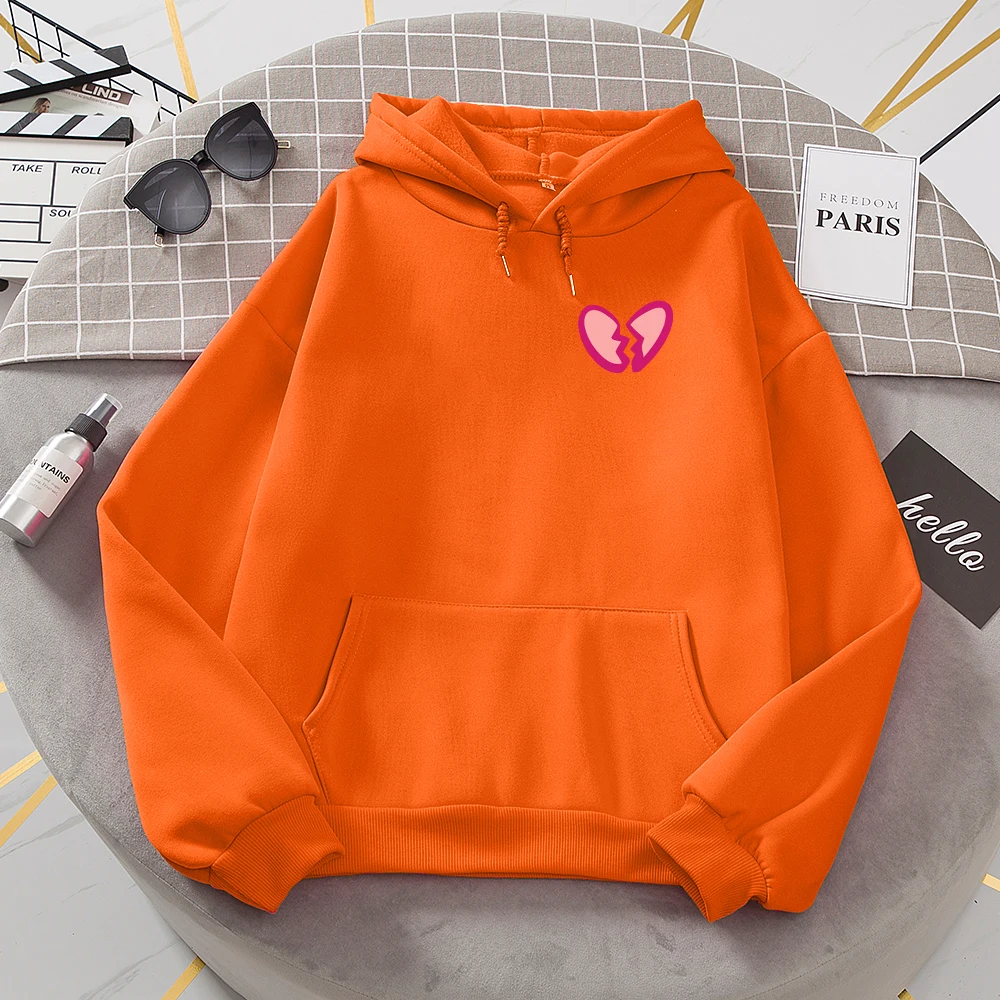 Broken Heart Printed Hoodies Women Fleece Crew Neck Warm Hooded Creative Novelty Fashion Tide Hoodie Street Harajuku Streetwears