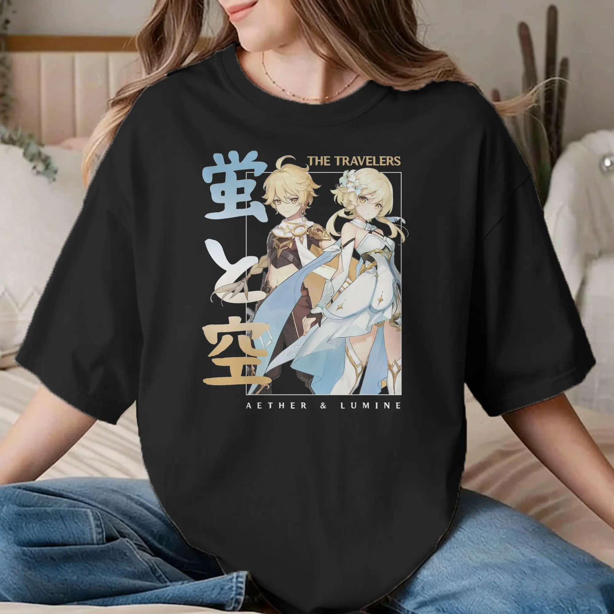 Men Women T-Shirt The Travelers Genshin Impact  Casual Cotton Tees Short Sleeve  T Shirts O Neck Clothes Unique