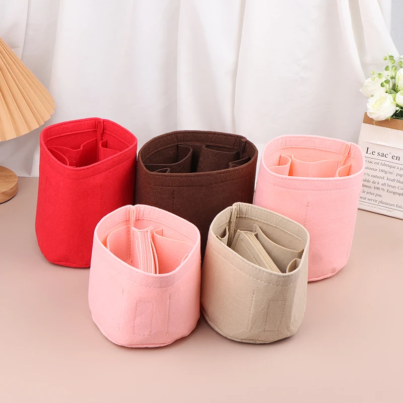 2 Style Felt Cloth Insert Bag Organizer Makeup Round Organizer Travel Inner Cosmetic Bags