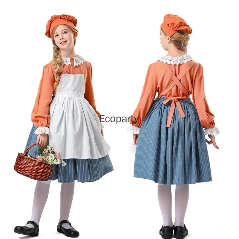 

Костюм горничной на Хэллоуин для девочек, винтажное викторианское платье для косплея «Пойдена девушка» с фартуком, шляпой, детское карнавальное платье горничной Лолиты