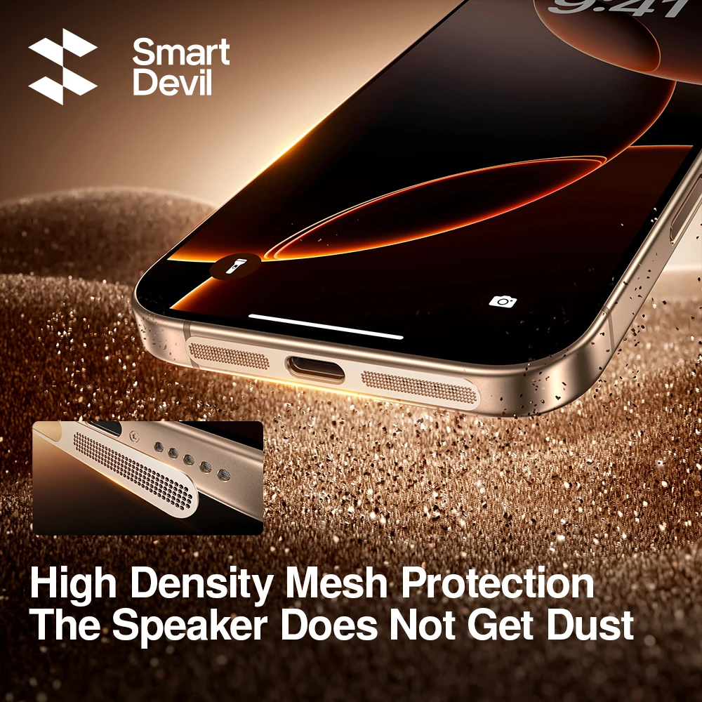 SmartDevil الغبار ملصق آيفون 16 برو ماكس 16Pro 15 14Pro الهاتف المتكلم الغبار ملصق شحن ميناء مكبر صوت معدني الغبار واقية