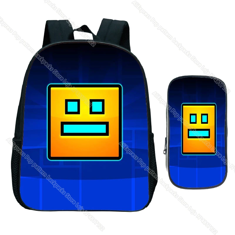 Angry Geometry Dash Children Backpack 2pcs Set Kids Nursery School Bags for Girls Cartoon Kid Bookbag Mochilas Escolares Infanti