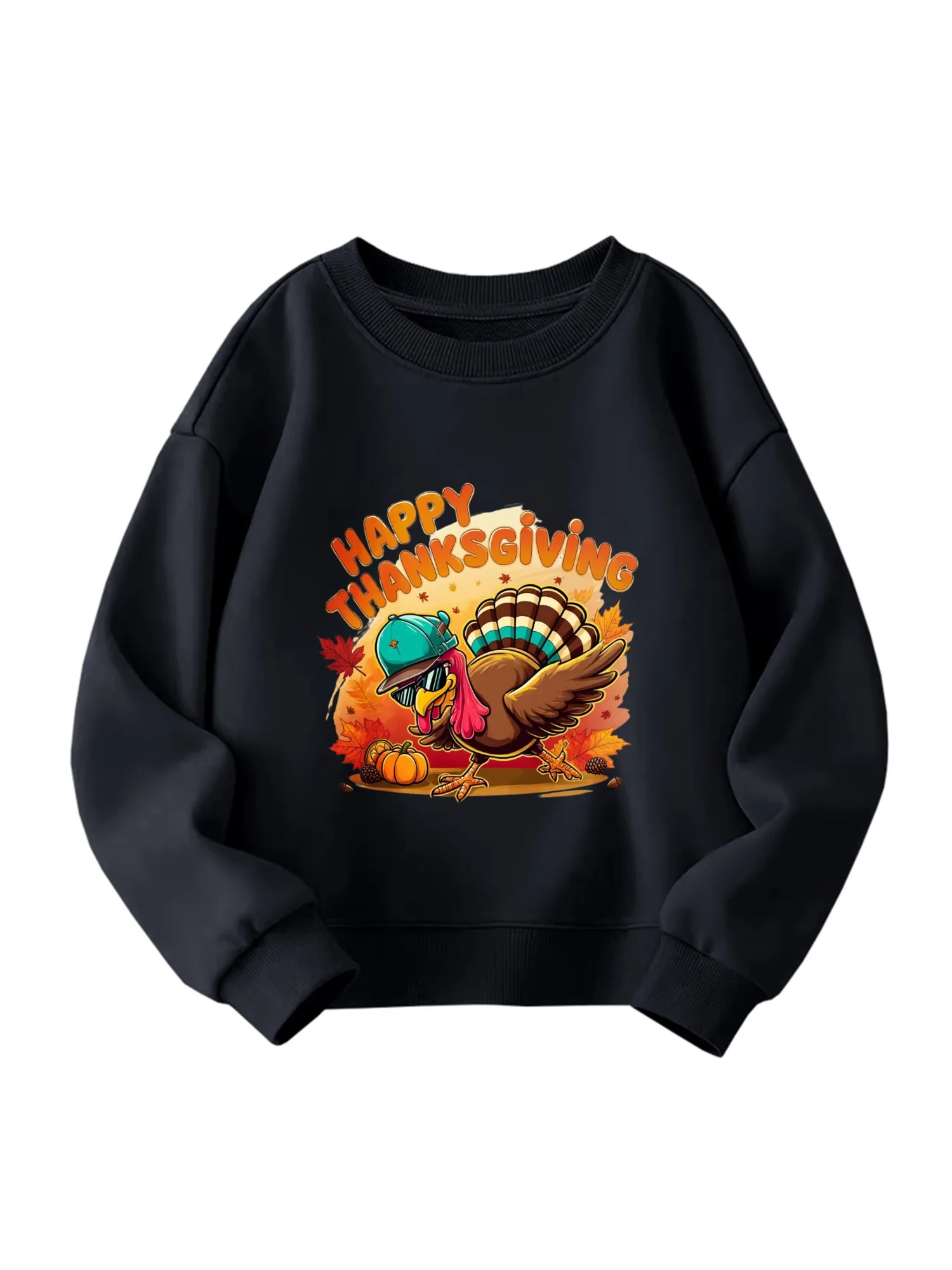 ​ سويت شيرت قطني للأطفال لعيد الشكر السعيد تركيا مع أوراق الخريف للأولاد والبنات ملابس احتفالية للعطلات ​