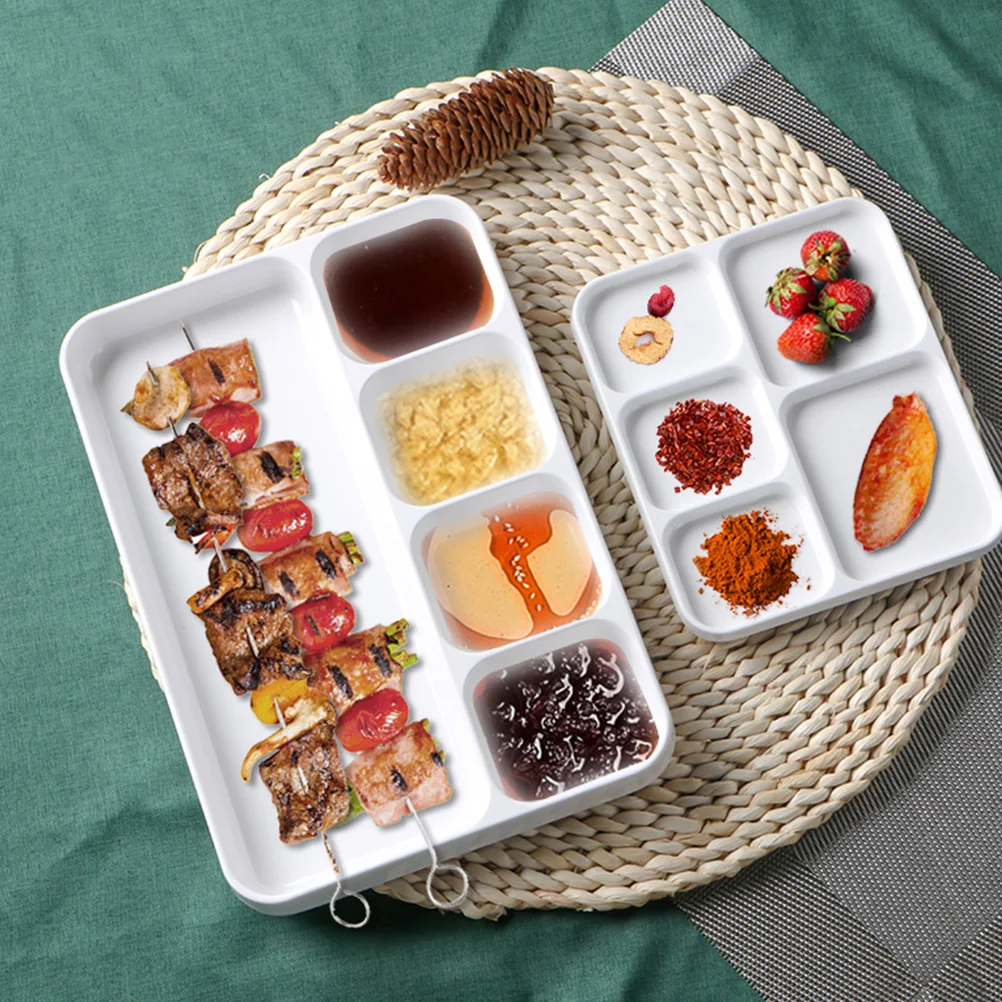 

1pc Dipping Sauce Dish Four Grid Seasoning Plate White Heat Resistant Flavor Tray for Home Restaurant Use Food Serving Tray