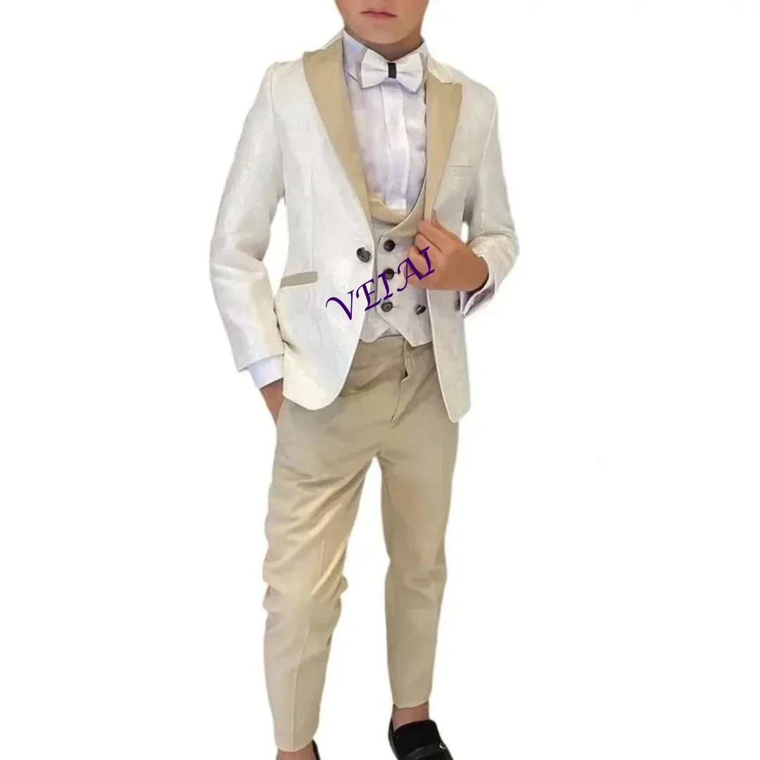 

CustomizedBoy's Suits Costume Child Ivory Jacquard Jacket Sets Flower Boys Formal Party Suit Kids Wedding Suits Tuxedo (jacket+v