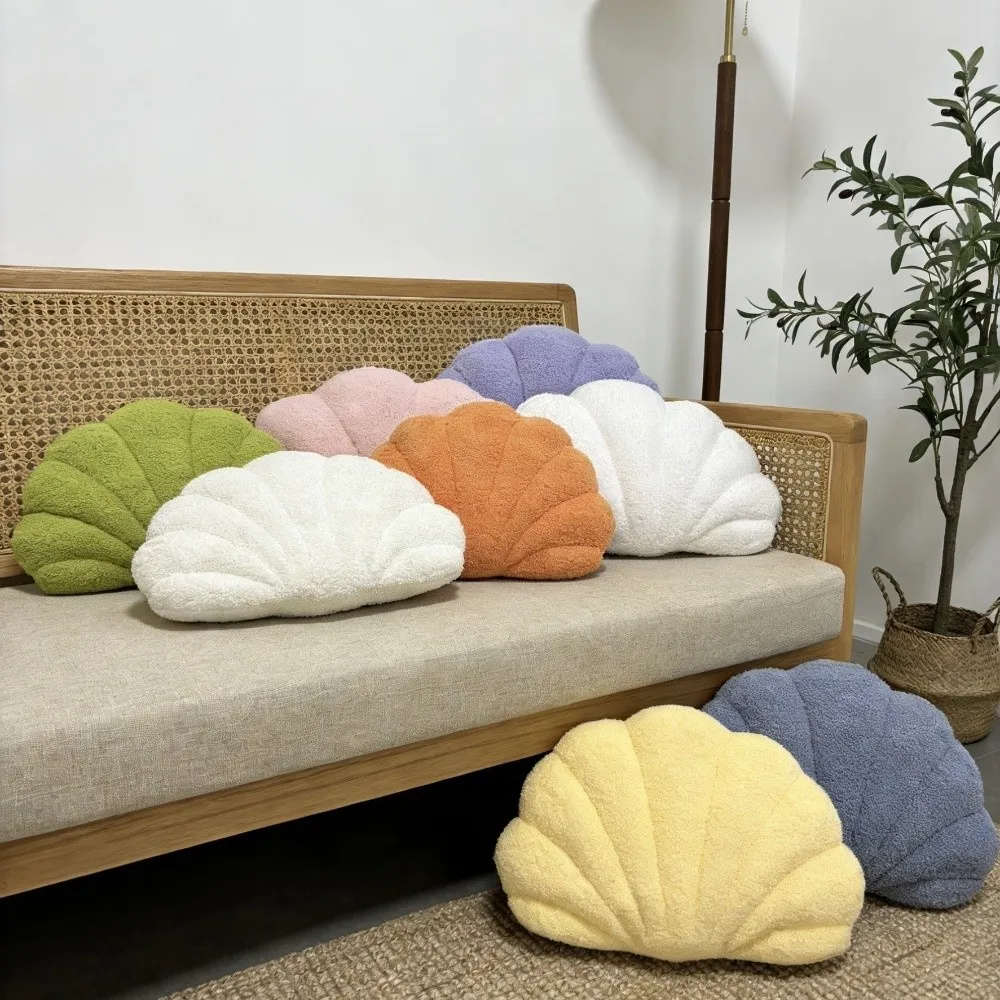 Modern Seashell Throw Pillow Solid Color Plush Sofa Cushion Fluffy Soft Office Decor Pillow