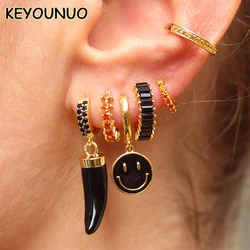 KEYOUNUO Gold Filled CZ Dangle Earrings Set For Women Enamel Zircon Huggie Hoop Earrings Fashion Party Wedding Jewelry Wholesale