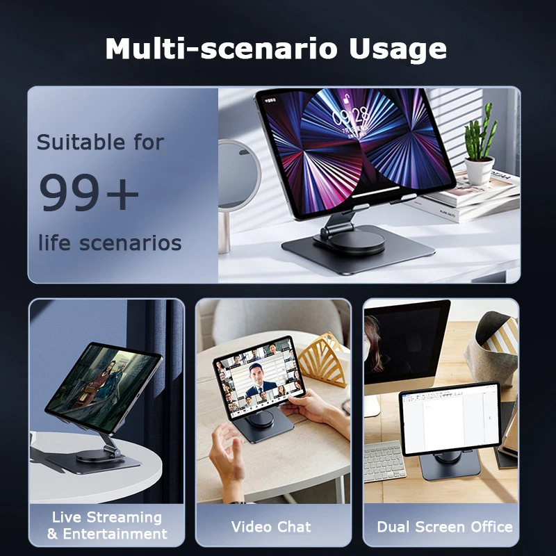 Soporte para ordenador portátil de aleación de aluminio, soporte para tableta y teléfono móvil, soporte perezoso de escritorio multifuncional 360 °   Soporte para iPad plegable con rotación