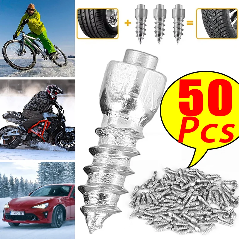 50-10Pcs Winter Anti-Slip Screws Nails Universal Off-road Car Mountain Bike Truck Motorcycle Tires Anti Skid Snow Alloy Spikes