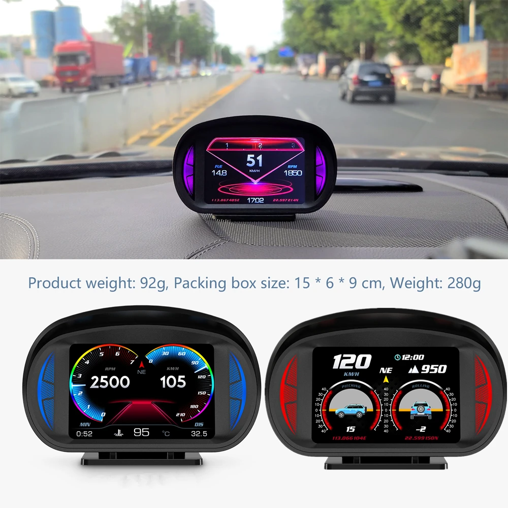 

Universal HUD Gauge Head Up Display Speed Digital ​​Speedometer OBD GPS System Gradiometer Auto Diagnostic Tool for All Cars