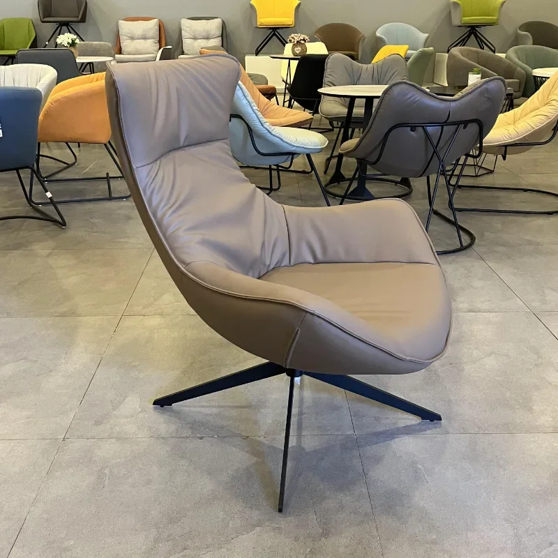 Nordic leisure light luxury single rotatable leather art swivel chair living room balcony sofa chair