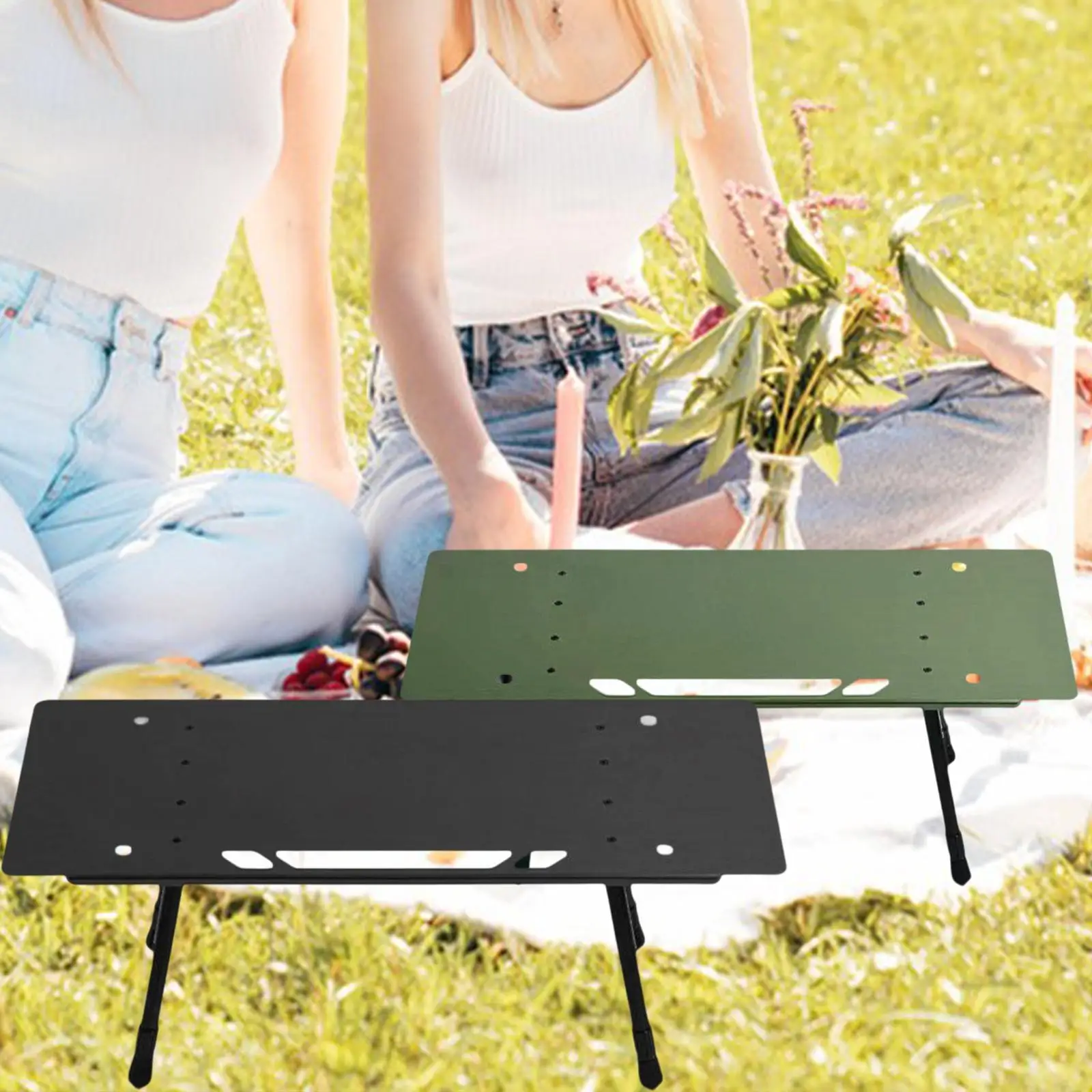 

2 Pieces Folding Table Beach Table Ultralight Stable Camping Furniture Outdoor Table Adjustable Height for Garden Backpacking