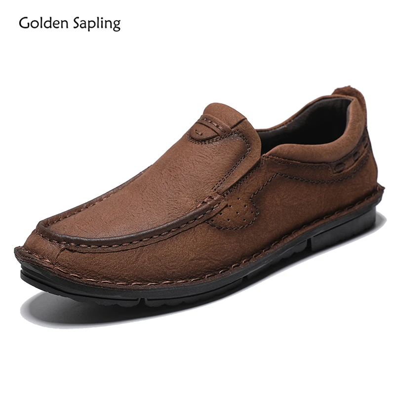 Golden Sapling Man Loafers Genuine Leather Men's Casual Shoes Retro Leisure Flats Classics Moccasins Fashion Business Footwear