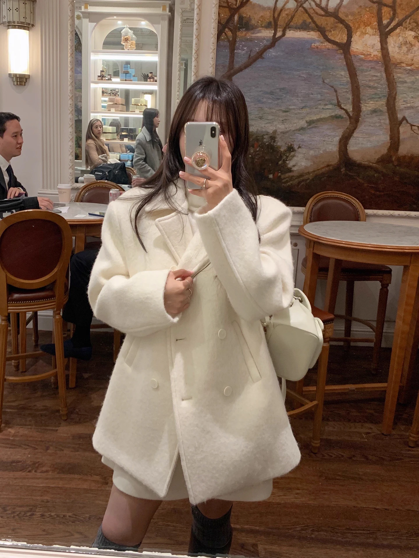 Clothland Elegancka damska wełniana kurtka dwurzędowa z długim rękawem, słodkie zimowe płaszcze damskie Mujer CB208