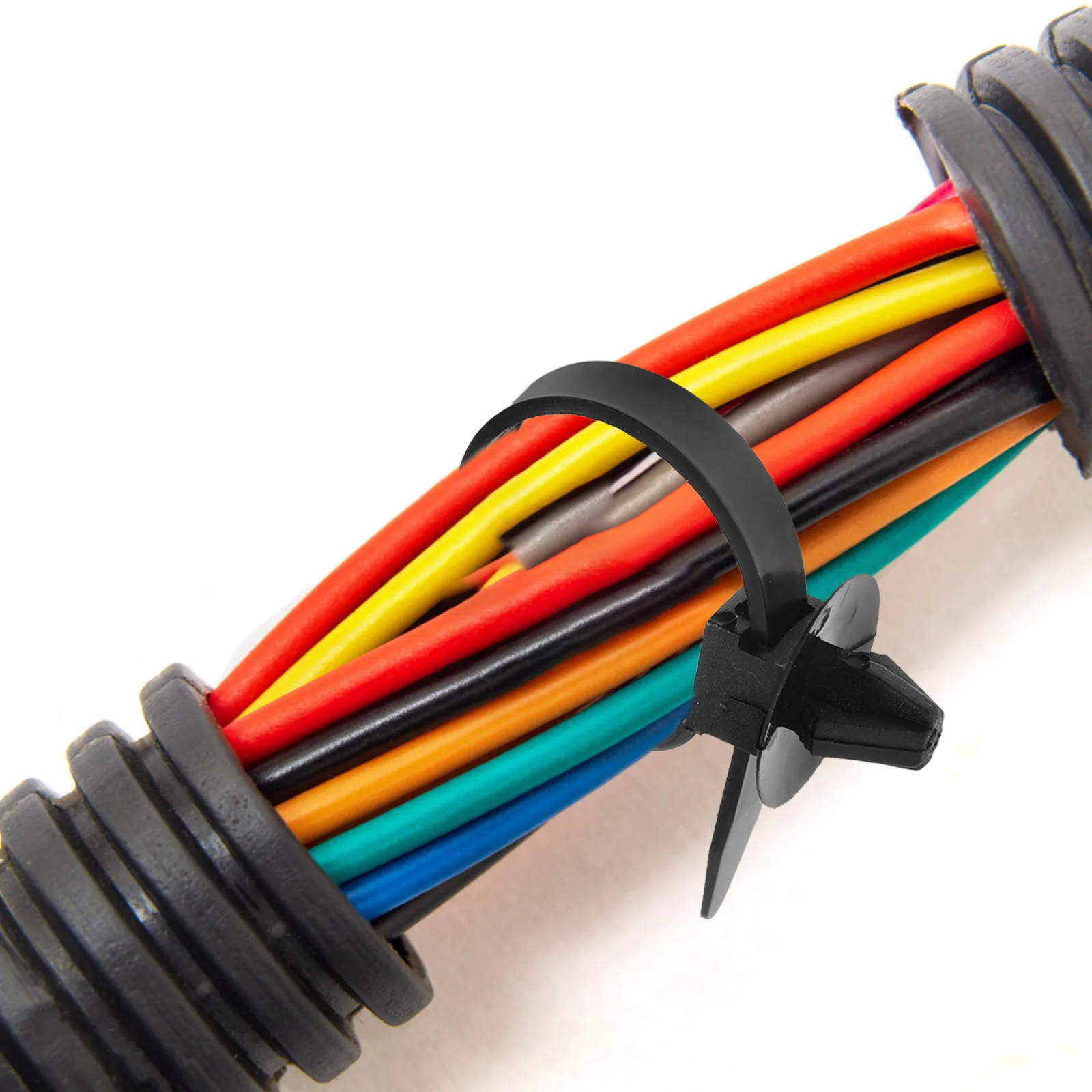 50개입 고강도 푸시 마운트 와이어 타이 나일론 케이블 지퍼 타이 내열성 조절 가능한 케이블 타이 마운트 푸시 클립 와이어