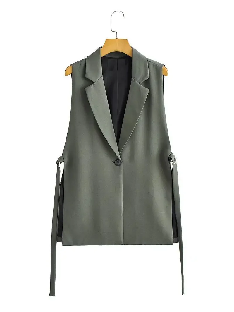

Women Fashion Black White Color Side Split Vest Jacket Office Ladies Casual Suit WaistCoat Chic Outwear Tops