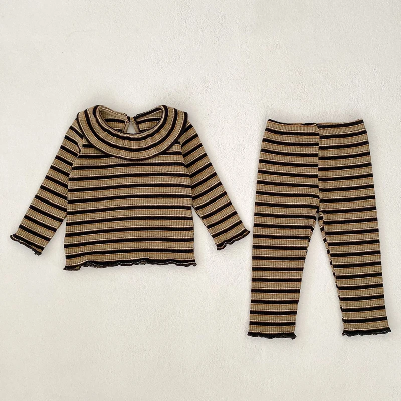 Autumn new style baby clothes 0-3 years old baby clothes baby girl suit Striped lotus leaf collar long-sleeved top pants