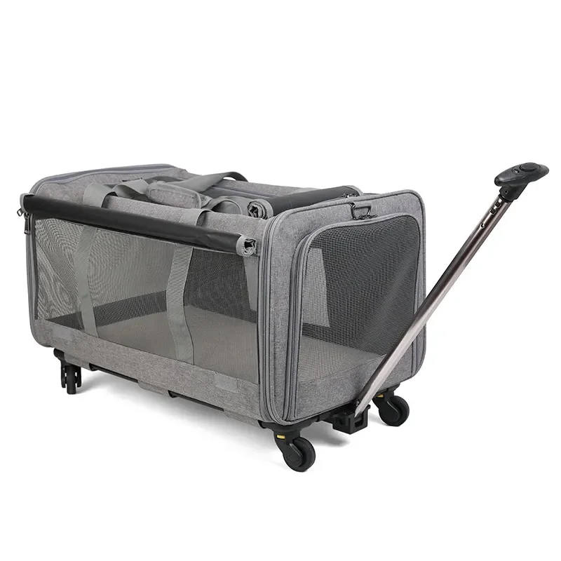 Portable Cat Carrier Bag with Wheels Breathable Foldable Pet Trolley Case Large Capacity Detachable Travel Backpack for Dogs