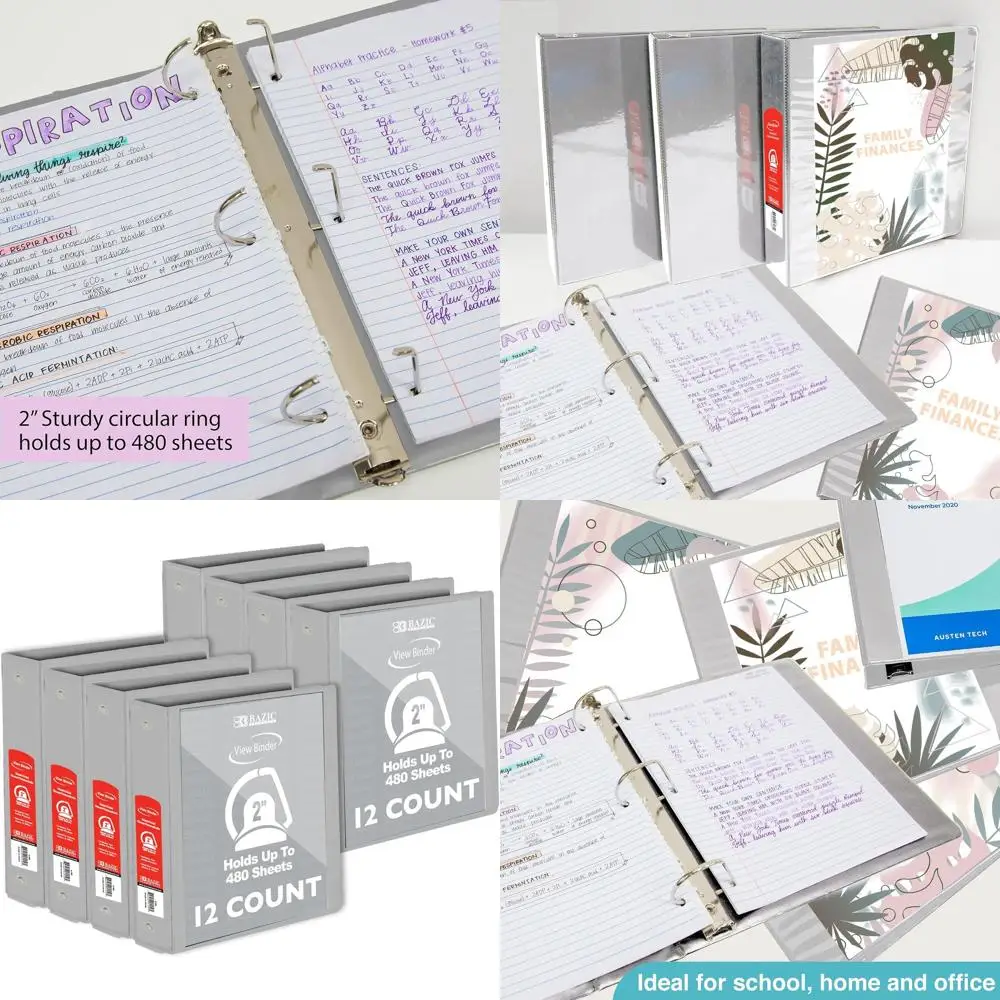 

2 Slant D-Ring View Binder, Grey, Holds 480 Sheets, Ideal for School or Office, Pack of 12