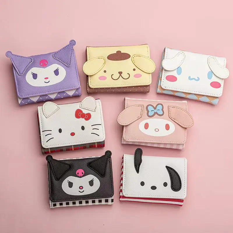 New Kawaii Sanrio Kuromi Cartoon Wallet Hello Kitty My Melody Pochacco Anime Face Short Wallet Change Purse Coin Storage Bag ﻿