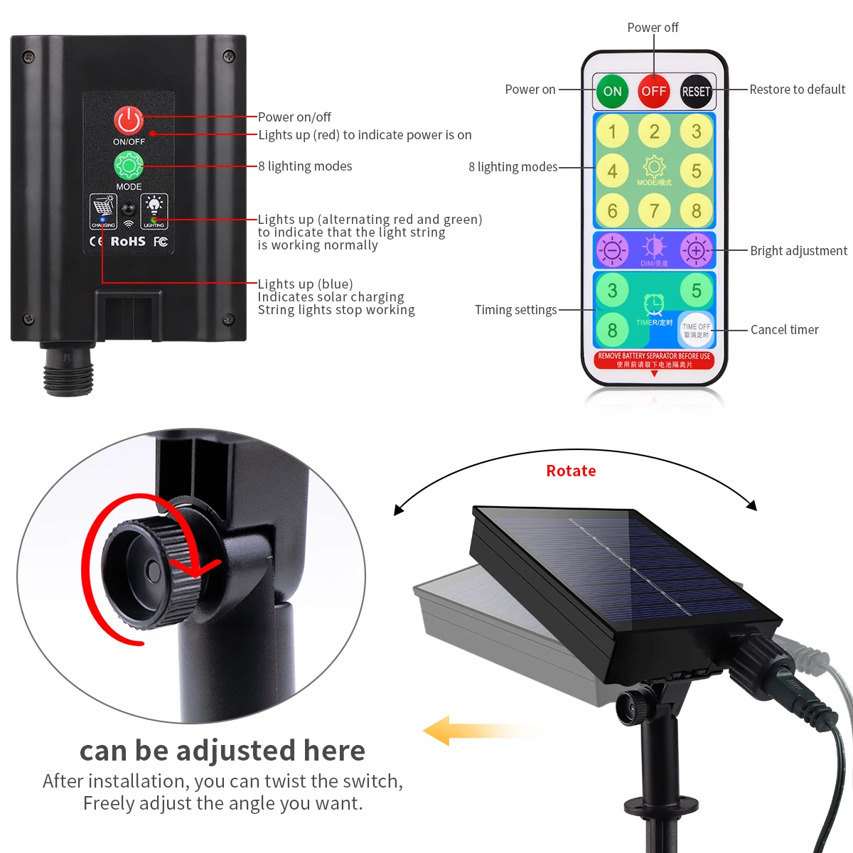 توفير الطاقة LED في الهواء الطلق حديقة سلسلة أضواء 10 متر 20 متر 30 متر 50 متر 100 متر الشمسية/الاتحاد الأوروبي/الولايات المتحدة التوصيل شحن LED عيد الميلاد الحديقة مضيئة مصباح #4